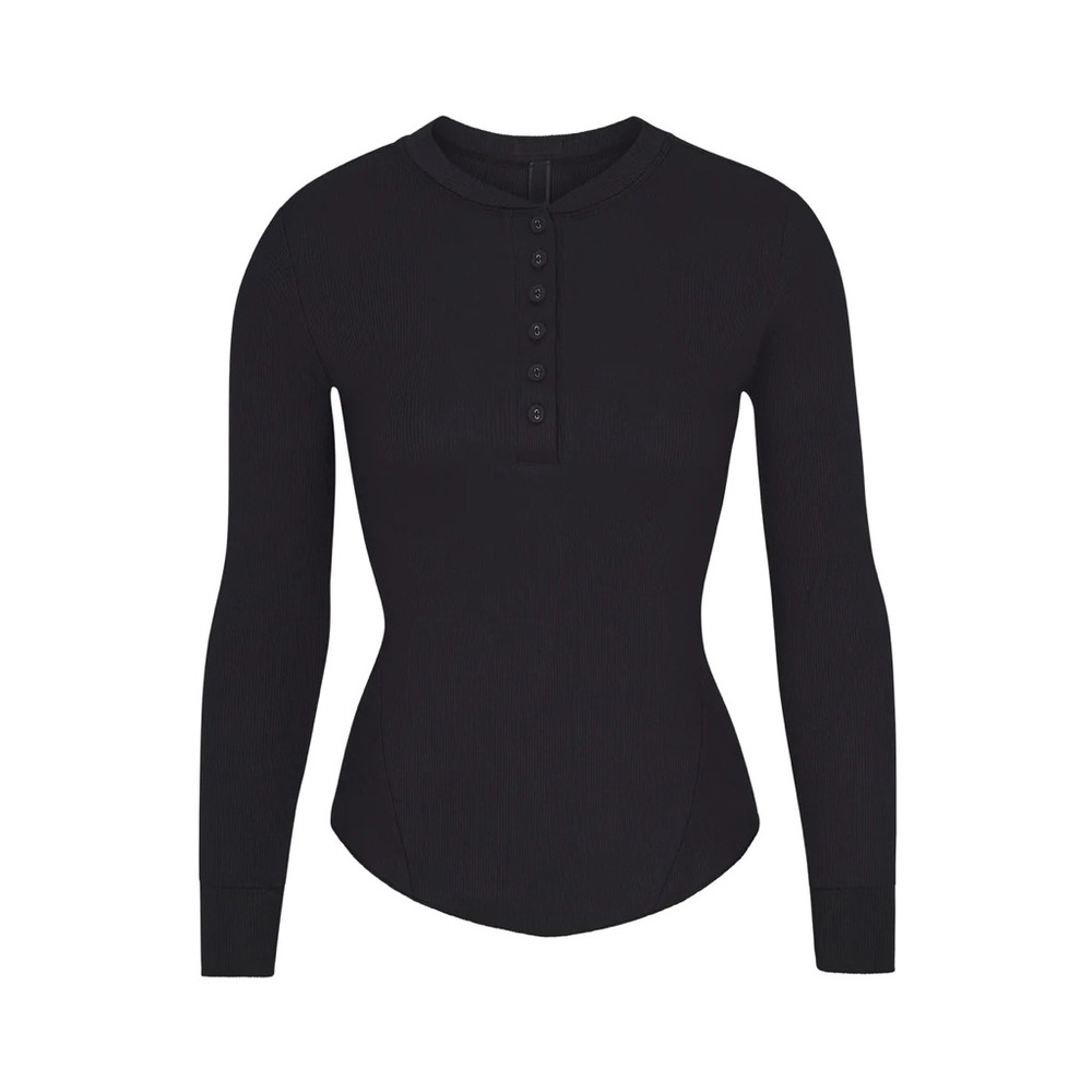 Skims Cotton Rib Henley Long Sleeve - XXS